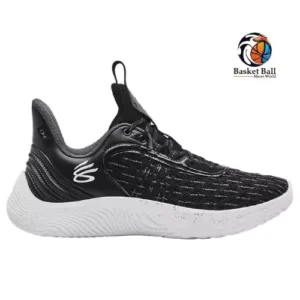 Under Armour Curry Flow 9 basketball shoe, black colourway, product photo on a plain background